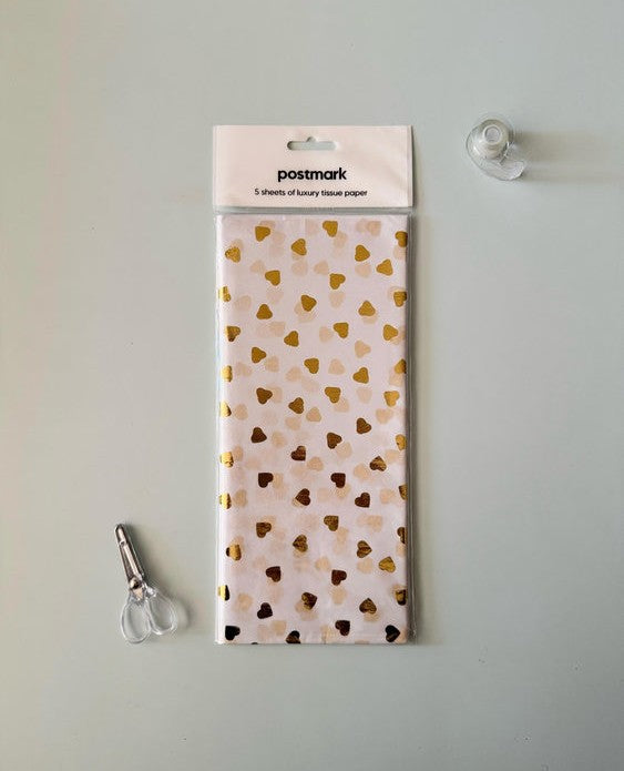 Postmark Tissue Paper - Gold Foil Hearts